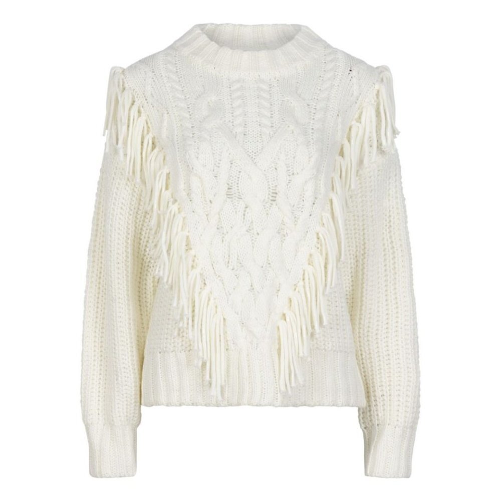 NWT ESQUALO White Fringe Cable Knit Sweater - Picture 8 of 9